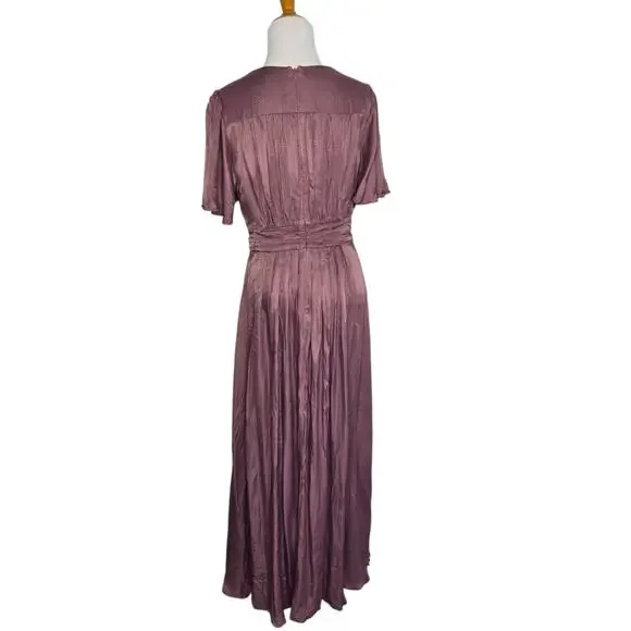 Gal Meets Glam Event Dress Maxi Pleated Wedding Guest Mauve Silky Women 8 - Picture 4 of 14